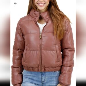 Grace And Lace Butter Faux Leather Puffer Jacket/vest